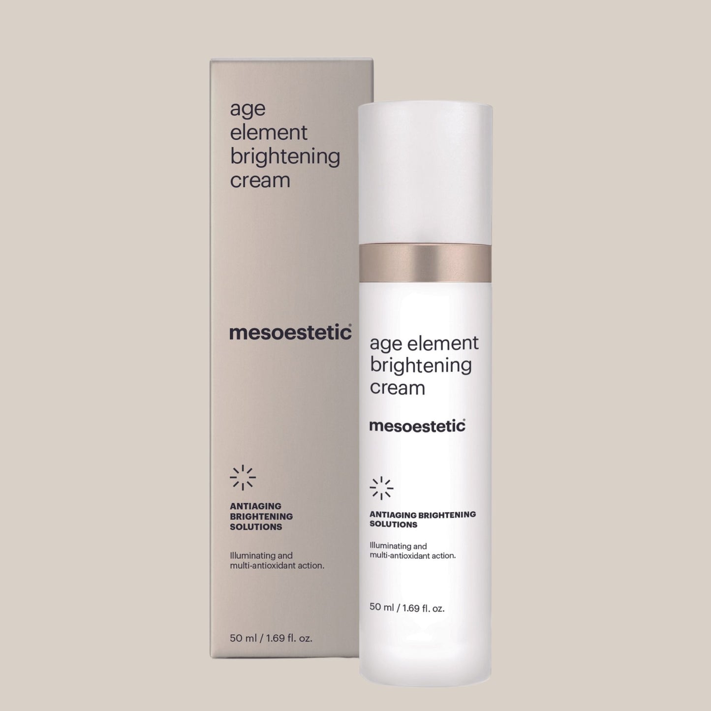 Mesoestetic Age Element Brightening Cream - luksuzna krema za posvjetljivanje kože u elegantnoj bočici, idealna za smanjenje tamnih mrlja i ujednačavanje tena