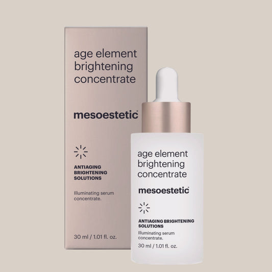  Mesoestetic Age Element Brightening Concentrate - luksuzni serum u elegantnoj bijeloj bočici, idealan za posvjetljivanje i ujednačavanje tena