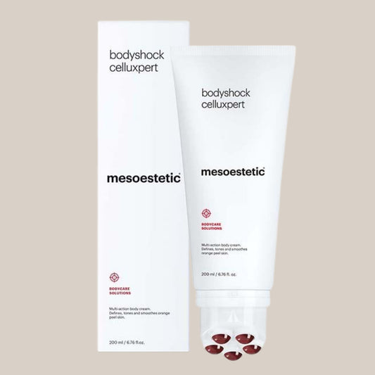 Slika Mesoestetic Bodyshock Celluxpert - luksuzna krema za tijelo u elegantnoj bočici, idealna za smanjenje celulita i poboljšanje tonusa kože.