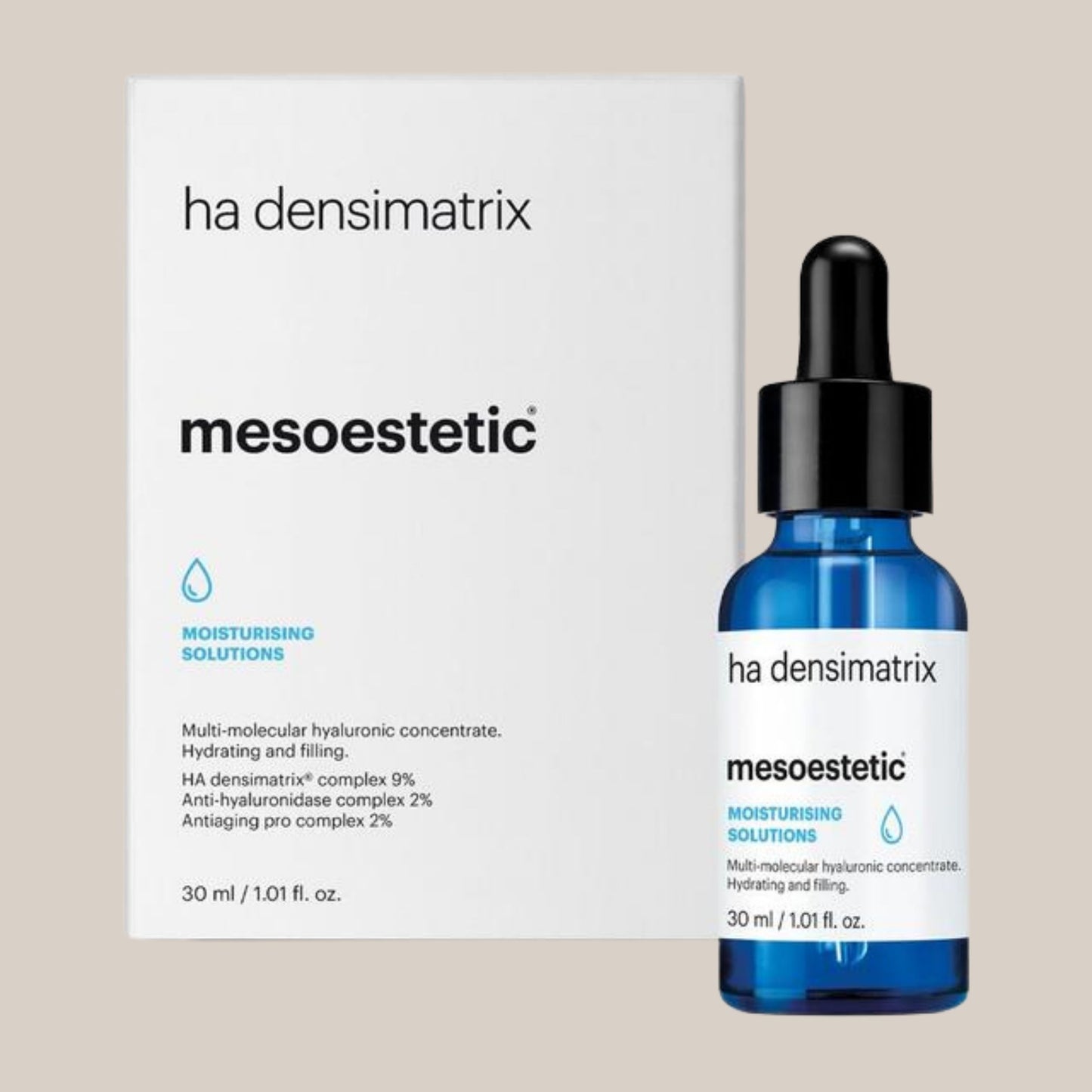 Slika Mesoestetic HA Densimatrix Serum - luksuzni serum u elegantnoj bočici s hijaluronskom kiselinom, idealan za dubinsku hidrataciju, poboljšanje volumena i čvrstoće kože