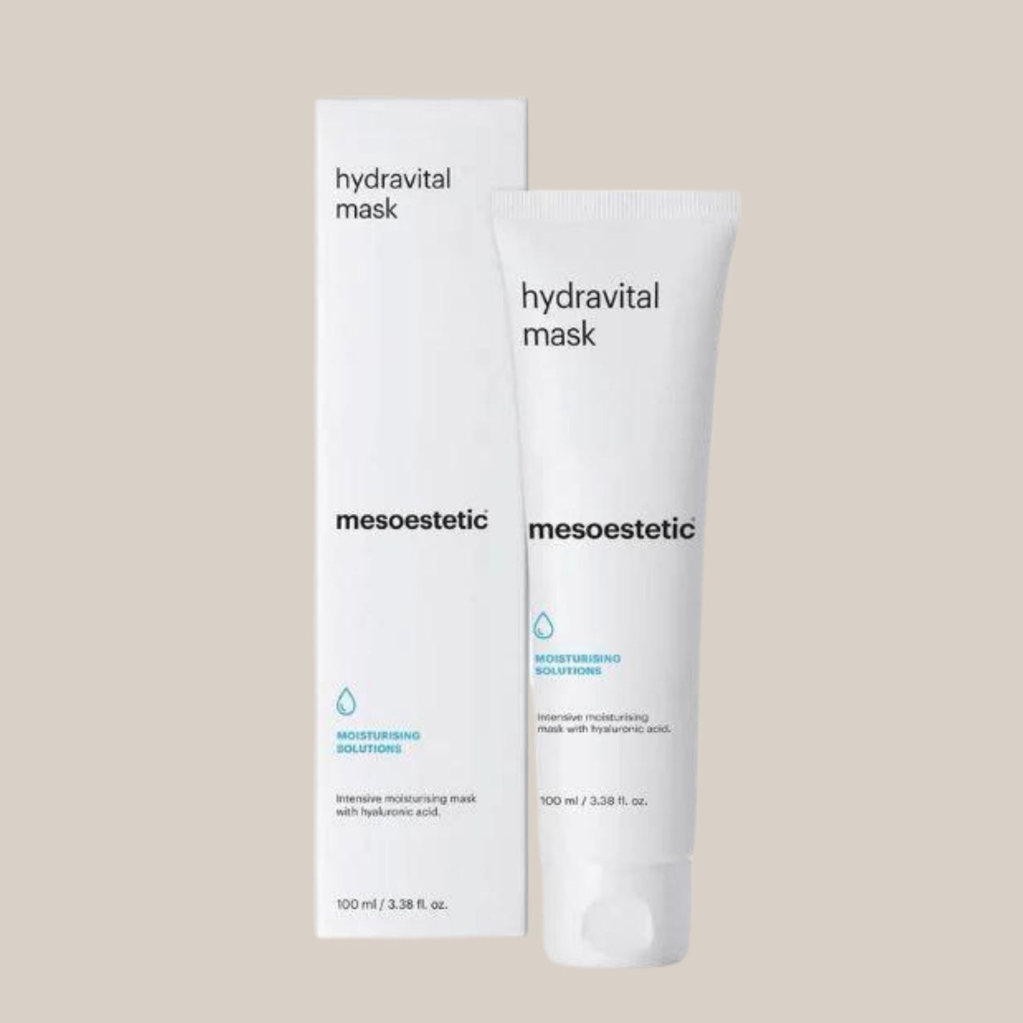 Slika Mesoestetic Hydra-Vital Mask - luksuzna hidratantna maska u elegantnoj bočici, dizajnirana za dubinsku hidrataciju i revitalizaciju kože, smanjuje suhoću i vraća svježinu