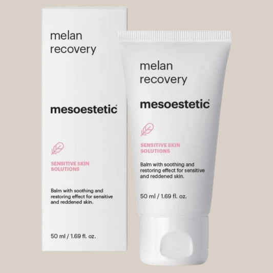 lika Mesoestetic Melan Recovery - luksuzna krema za oporavak u elegantnoj bočici, dizajnirana za smanjenje hiperpigmentacije i tamnih mrlja, pruža umirujuće i obnavljajuće djelovanje