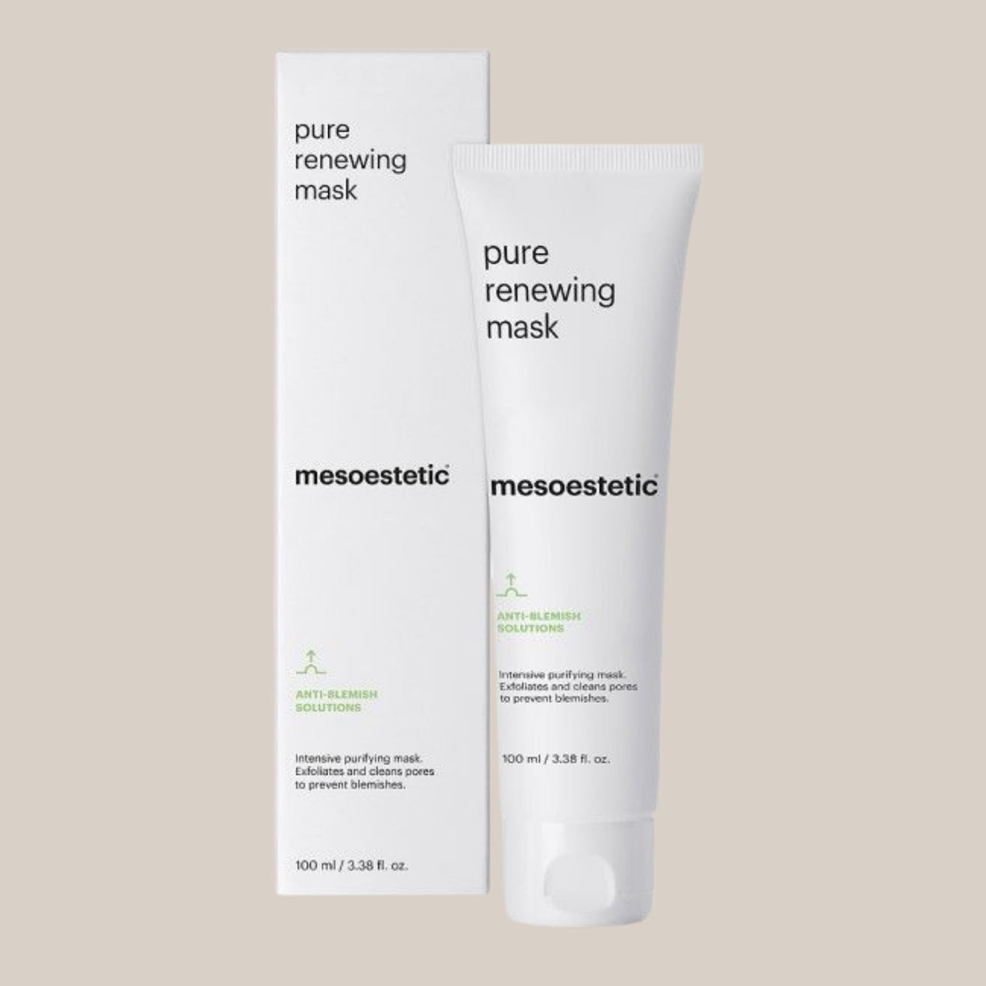 Slika Mesoestetic Pure Renewing Mask - elegantna obnavljajuća maska za lice koja uklanja mrtve stanice i poboljšava teksturu kože, čineći je glatkom i blistavom.