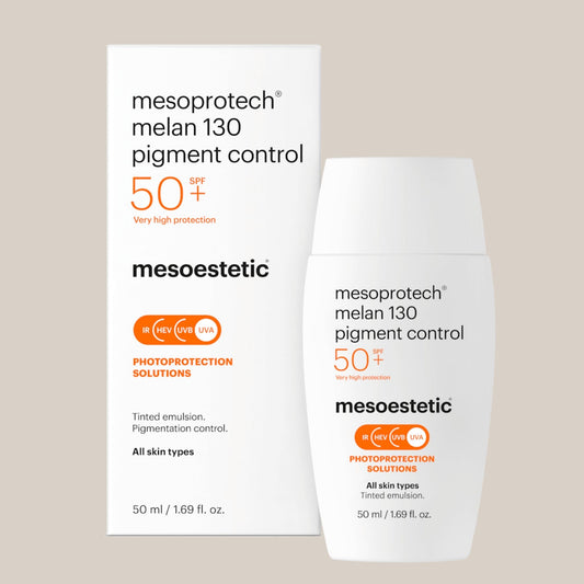 Mesoestetic Melan 130 Pigment Control - bočica seruma koji cilja na hiperpigmentaciju i tamne mrlje, pomaže u postizanju blistavog i ujednačenog tena