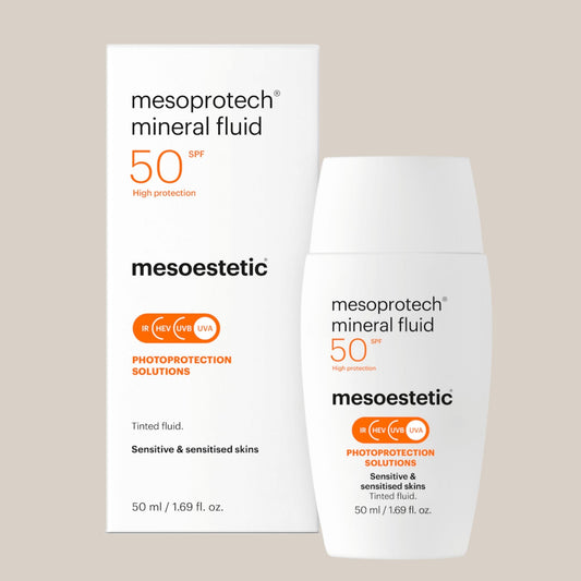 Slika Mesoprotech Mineral Fluid - bočica laganog mineralnog fluida s SPF 50+ zaštitom, pruža učinkovitu zaštitu od UV zraka i njegu kože uz brzinsko upijanje i ne-masni završetak